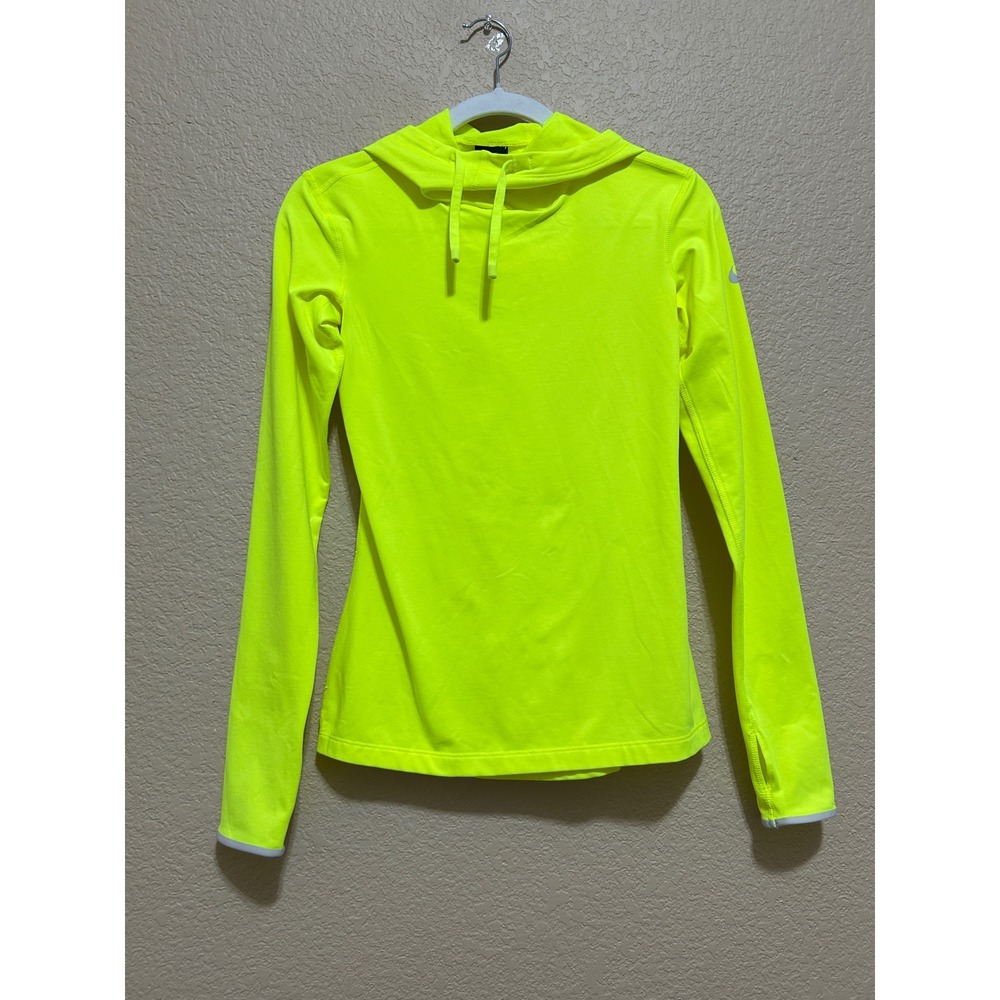 Nike Small Nike Pro Dri-FIT Hoodie Neon Yellow Volt Running Top Thumbholes